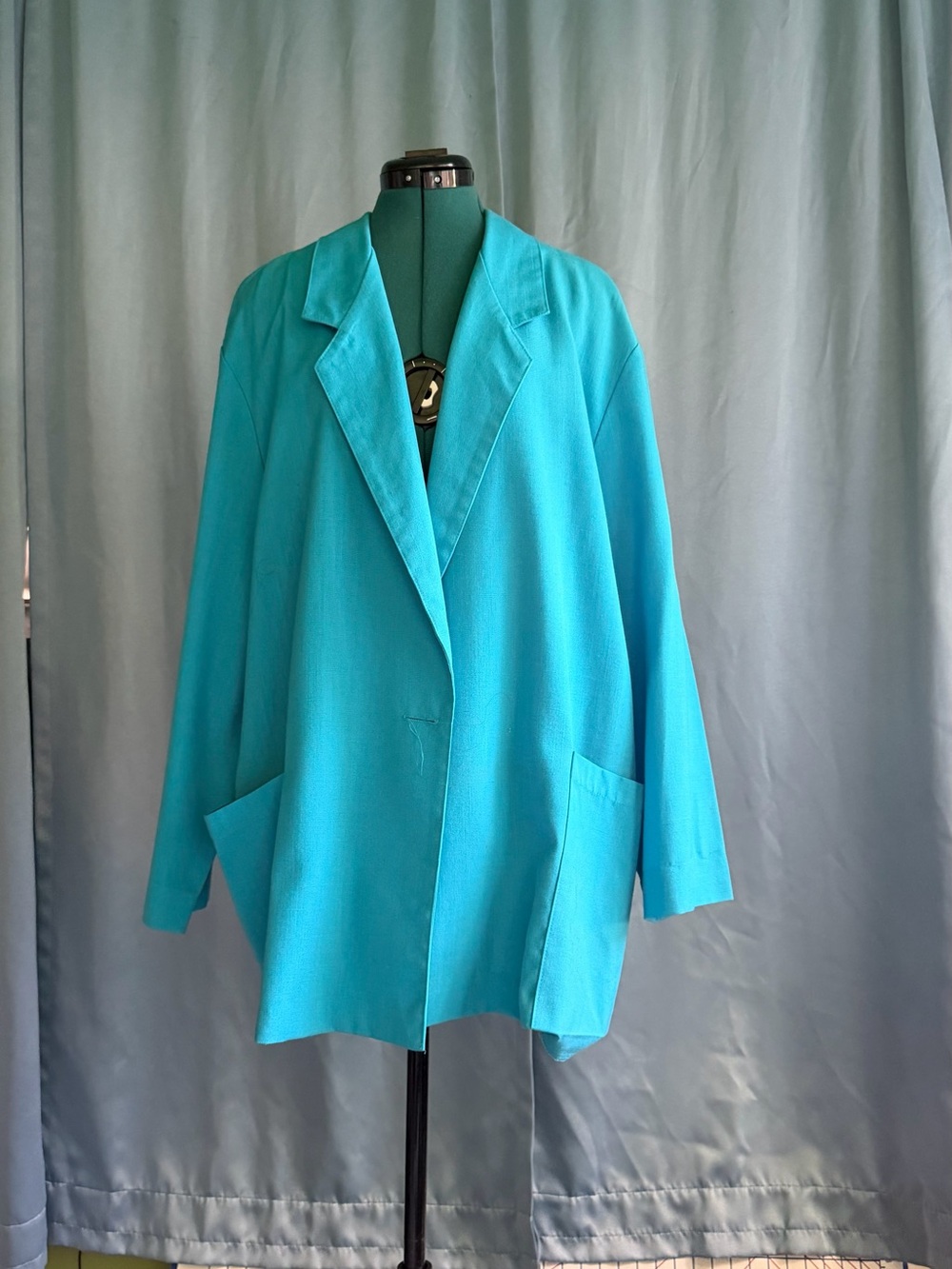 Turquoise 100% linen Oversized Women's Blazer Jacket